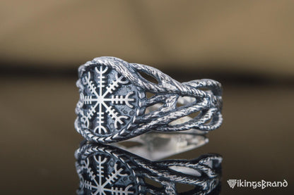 Vikings Ring with Helm of Awe Sterling Silver Handmade Jewelry