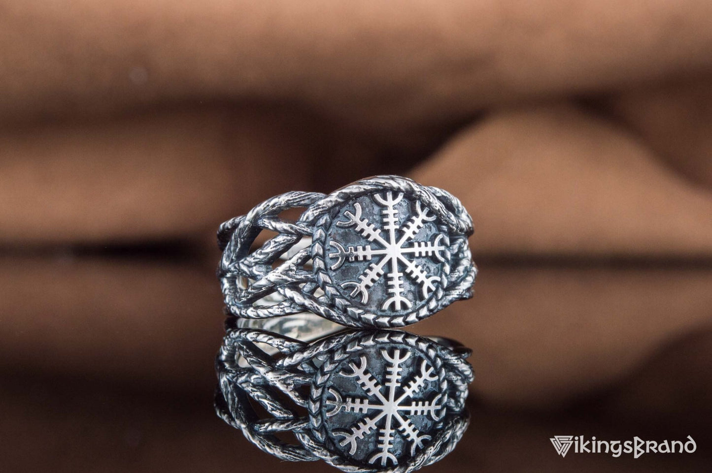 Vikings Ring with Helm of Awe Sterling Silver Handmade Jewelry