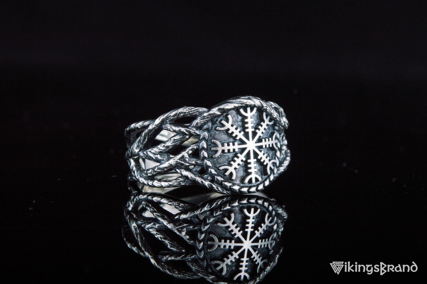 Vikings Ring with Helm of Awe Sterling Silver Handmade Jewelry