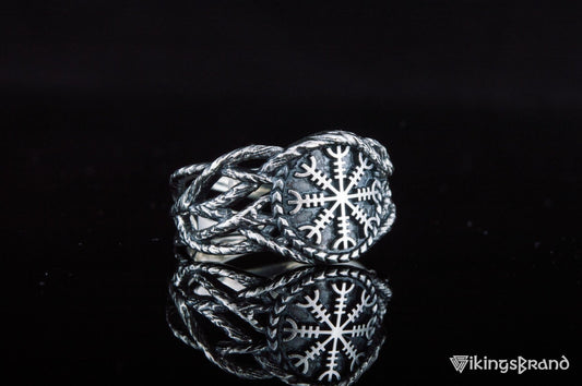 Vikings Ring with Helm of Awe Sterling Silver Handmade Jewelry
