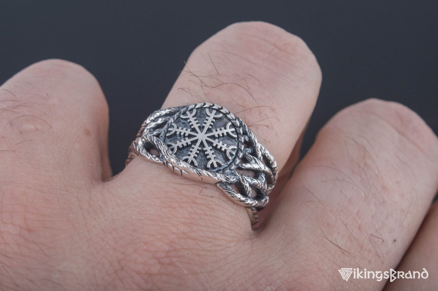 Vikings Ring with Helm of Awe Sterling Silver Handmade Jewelry