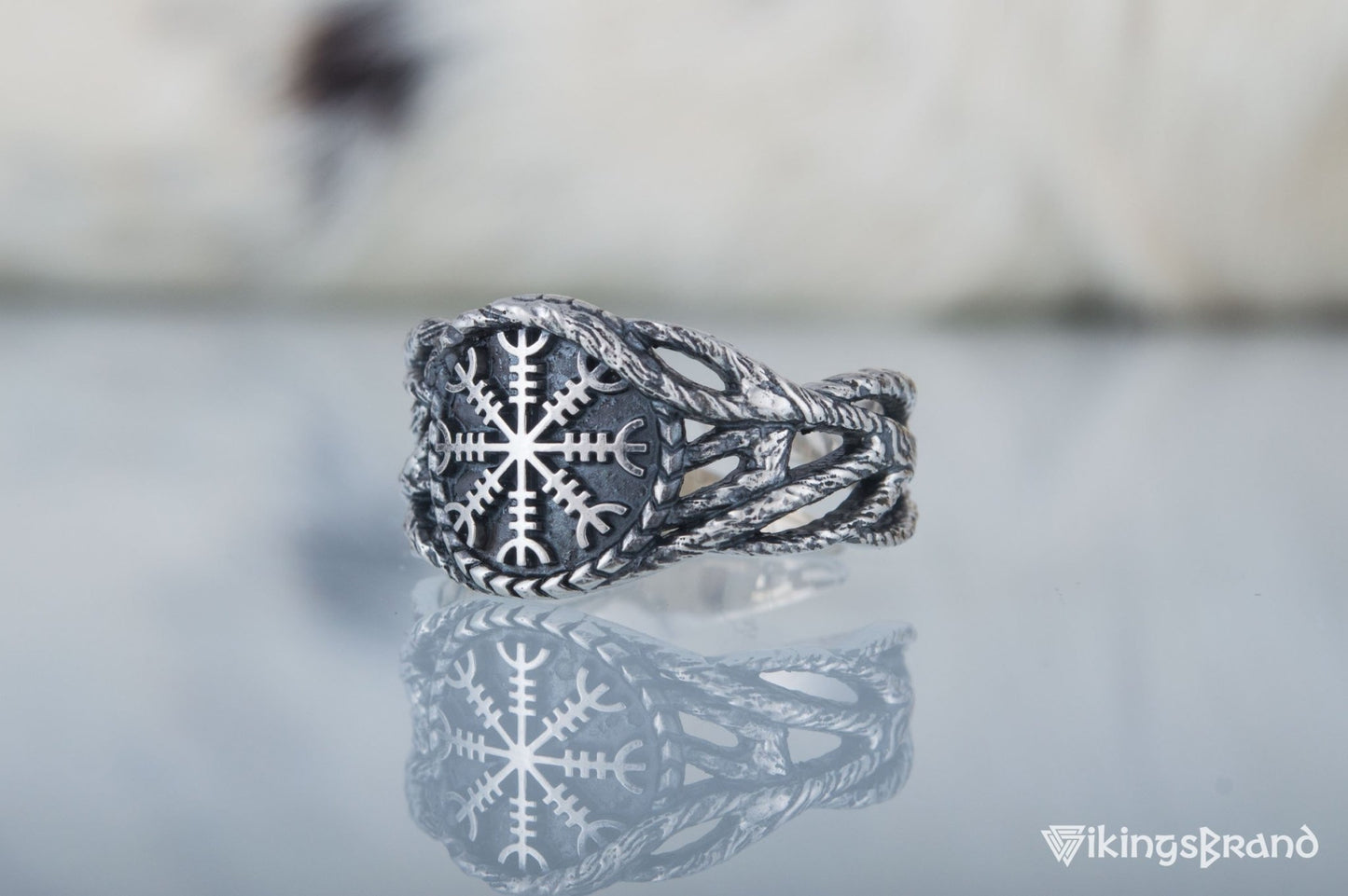 Vikings Ring with Helm of Awe Sterling Silver Handmade Jewelry