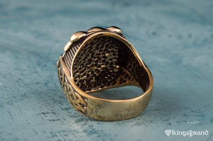 Vikings Ring with Odin and Raven Bronze Handcrafted Jewelry