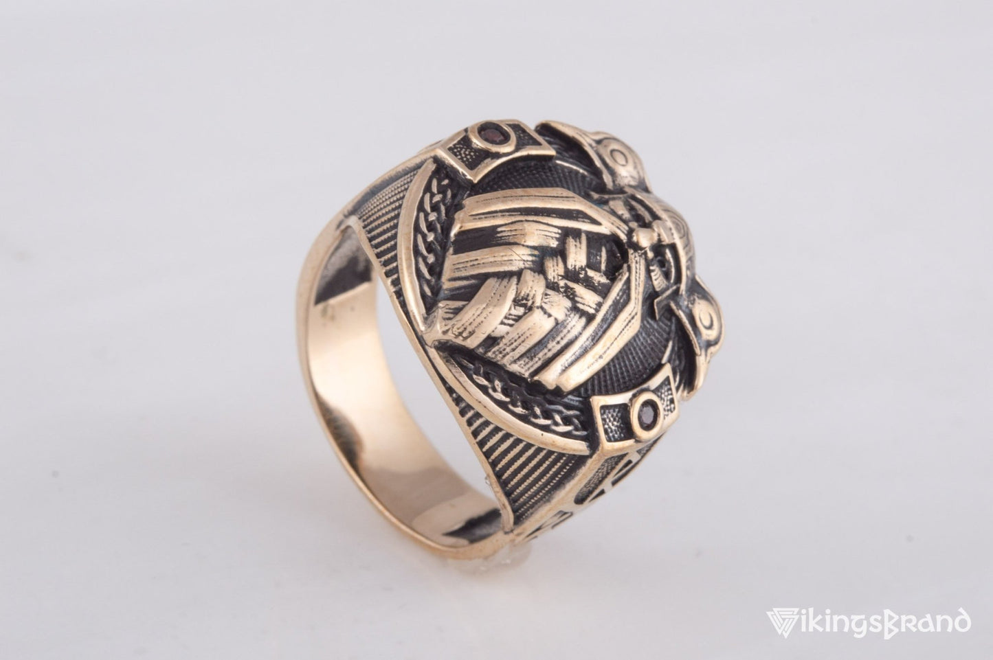 Vikings Ring with Odin and Raven Bronze Handcrafted Jewelry