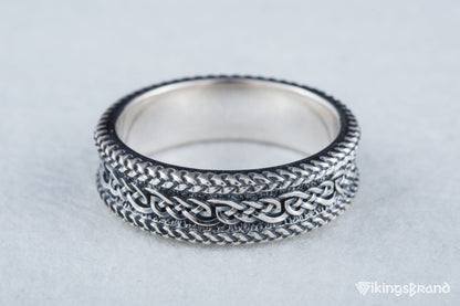 Vikings Ring with Ornament Sterling Silver Handcrafted Viking Jewelry