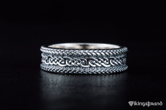 Vikings Ring with Ornament Sterling Silver Handcrafted Viking Jewelry