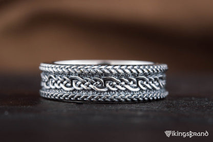 Vikings Ring with Ornament Sterling Silver Handcrafted Viking Jewelry