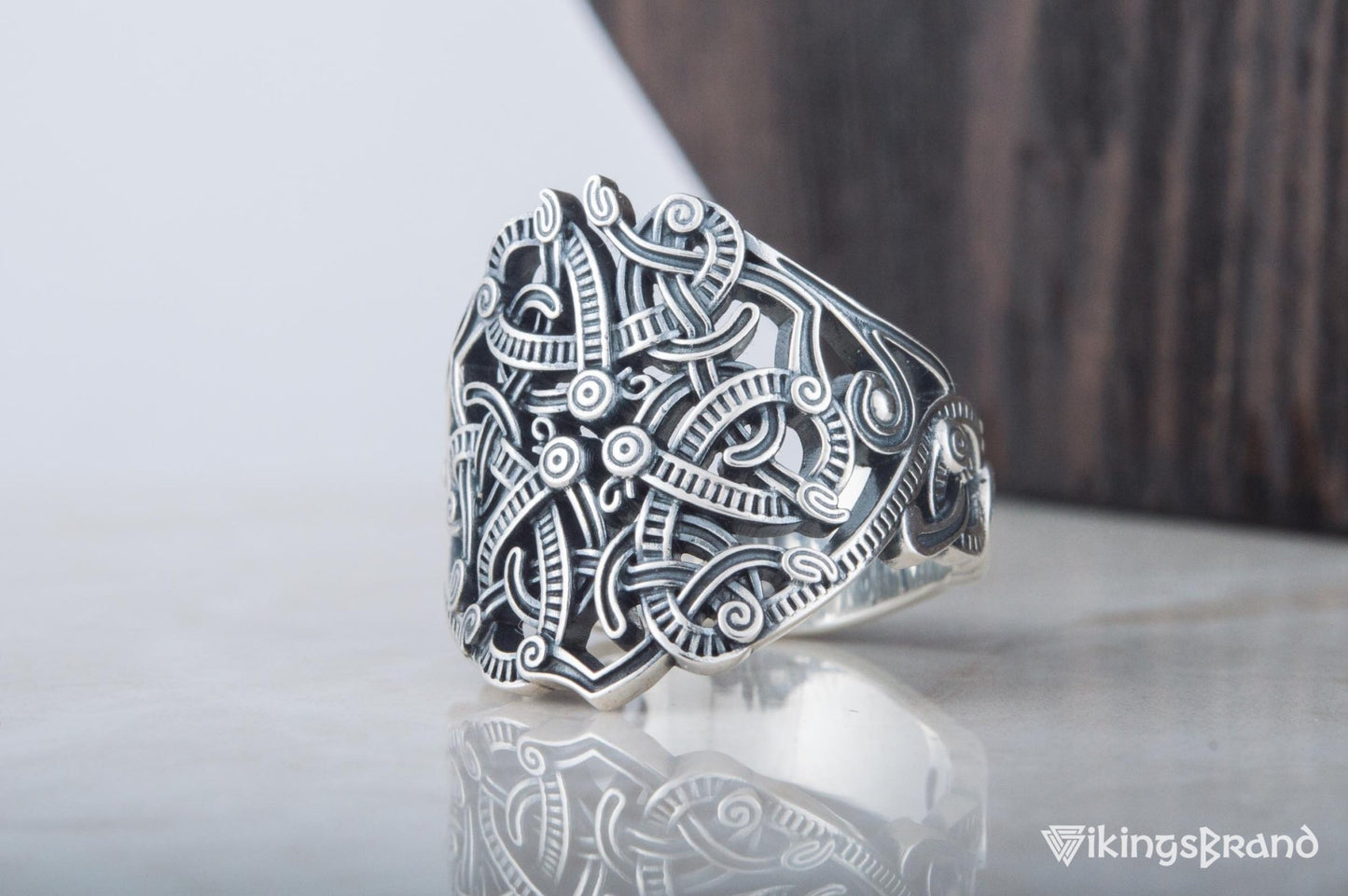 Vikings Ring with Ornament Sterling Silver Handmade Jewelry