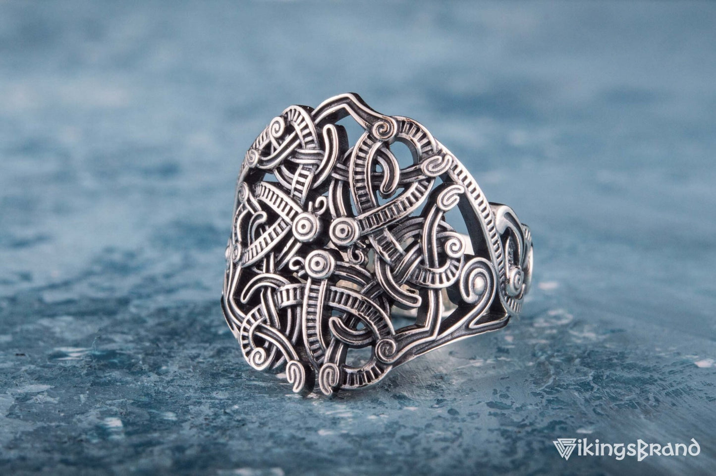 Vikings Ring with Ornament Sterling Silver Handmade Jewelry