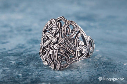Vikings Ring with Ornament Sterling Silver Handmade Jewelry