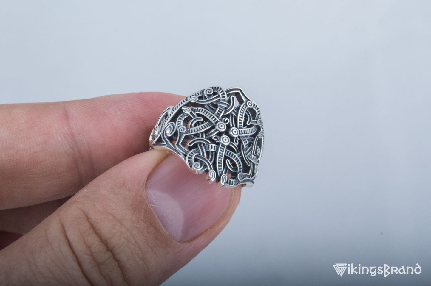 Vikings Ring with Ornament Sterling Silver Handmade Jewelry