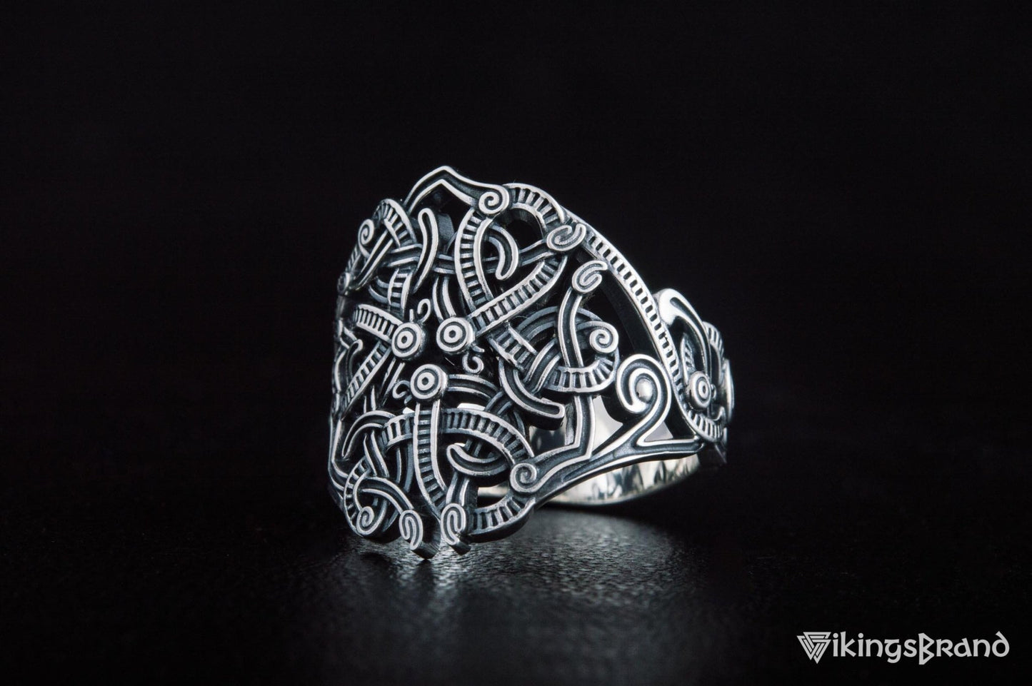 Vikings Ring with Ornament Sterling Silver Handmade Jewelry