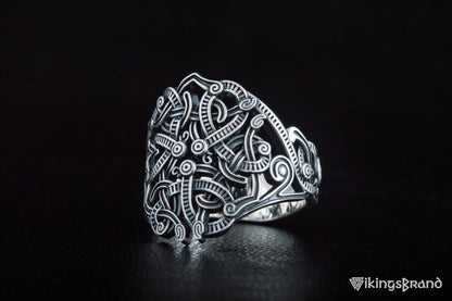 Vikings Ring with Ornament Sterling Silver Handmade Jewelry