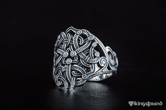 Vikings Ring with Ornament Sterling Silver Handmade Jewelry
