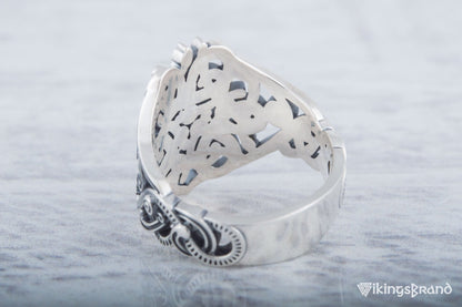 Vikings Ring with Ornament Sterling Silver Handmade Jewelry