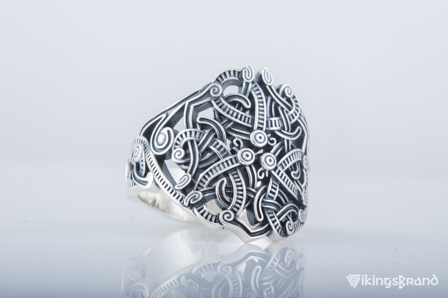 Vikings Ring with Ornament Sterling Silver Handmade Jewelry