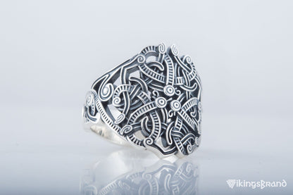 Vikings Ring with Ornament Sterling Silver Handmade Jewelry
