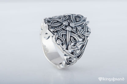 Vikings Ring with Ornament Sterling Silver Handmade Jewelry