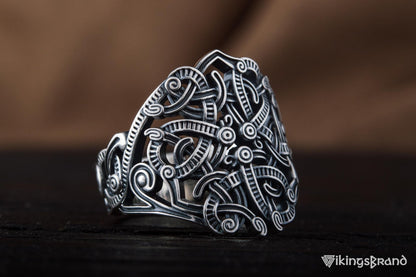Vikings Ring with Ornament Sterling Silver Handmade Jewelry