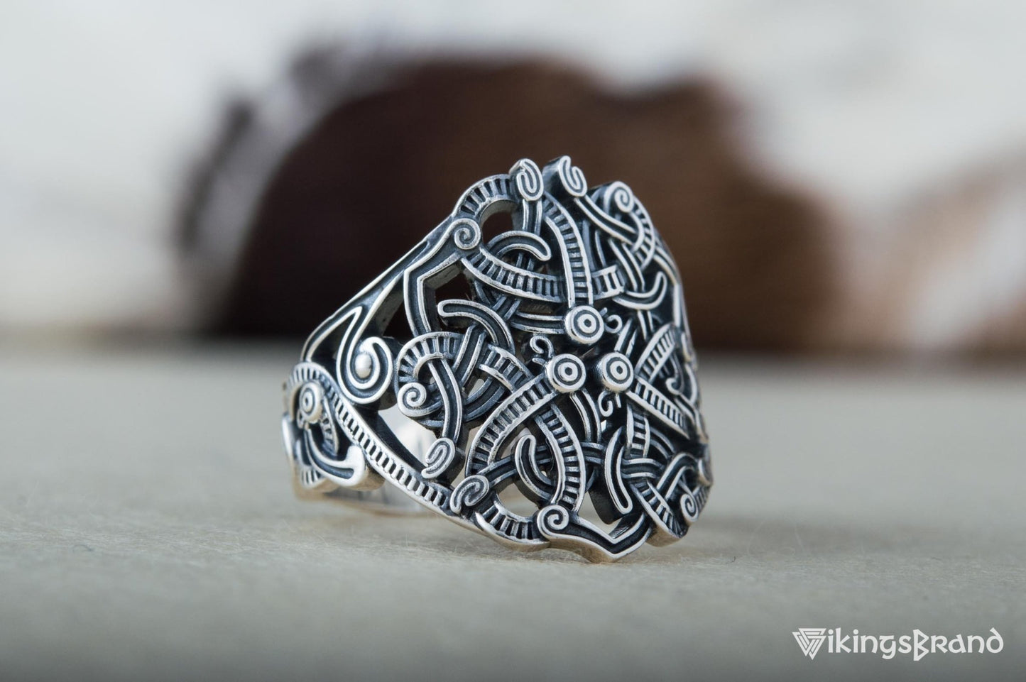 Vikings Ring with Ornament Sterling Silver Handmade Jewelry