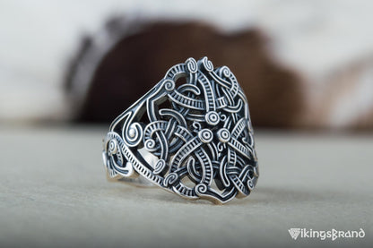 Vikings Ring with Ornament Sterling Silver Handmade Jewelry