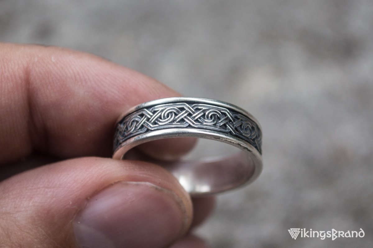 Vikings Ring with Ornament Sterling Silver Viking Jewelry