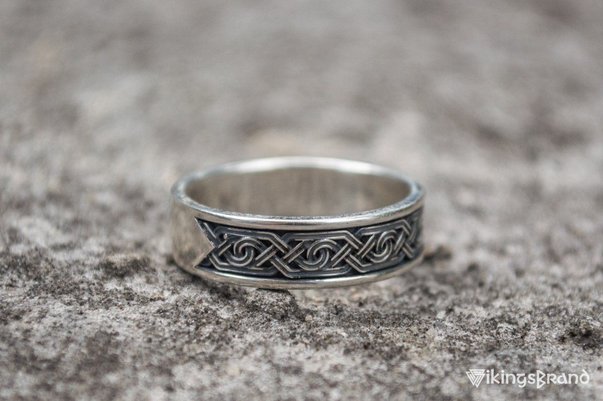 Vikings Ring with Ornament Sterling Silver Viking Jewelry