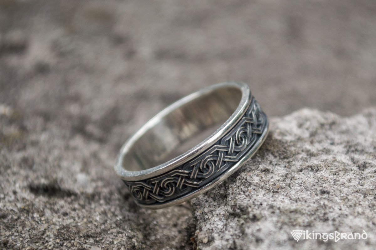 Vikings Ring with Ornament Sterling Silver Viking Jewelry
