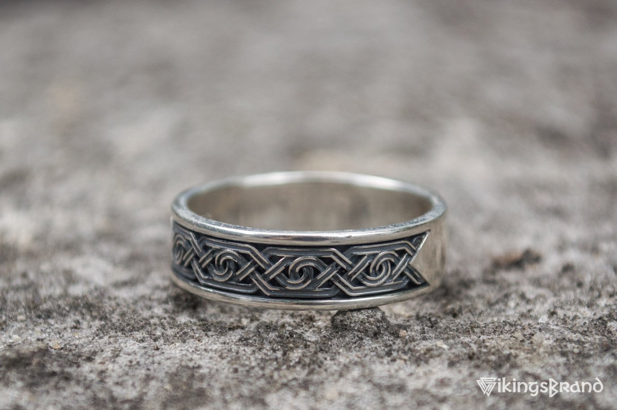 Vikings Ring with Ornament Sterling Silver Viking Jewelry