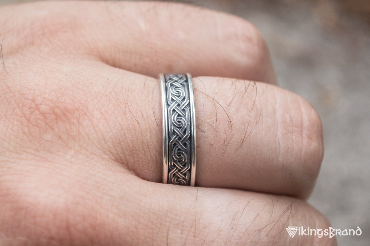Vikings Ring with Ornament Sterling Silver Viking Jewelry