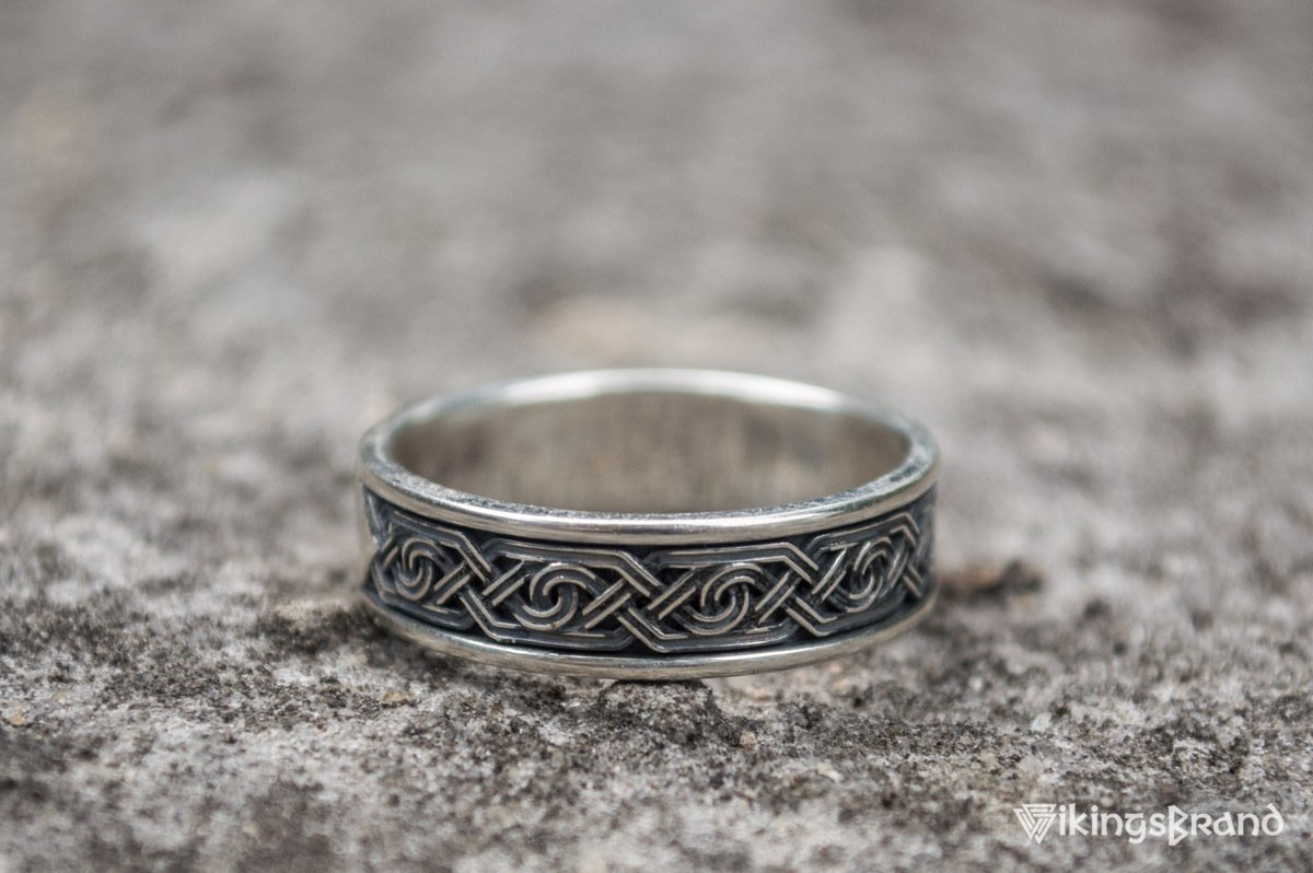 Vikings Ring with Ornament Sterling Silver Viking Jewelry