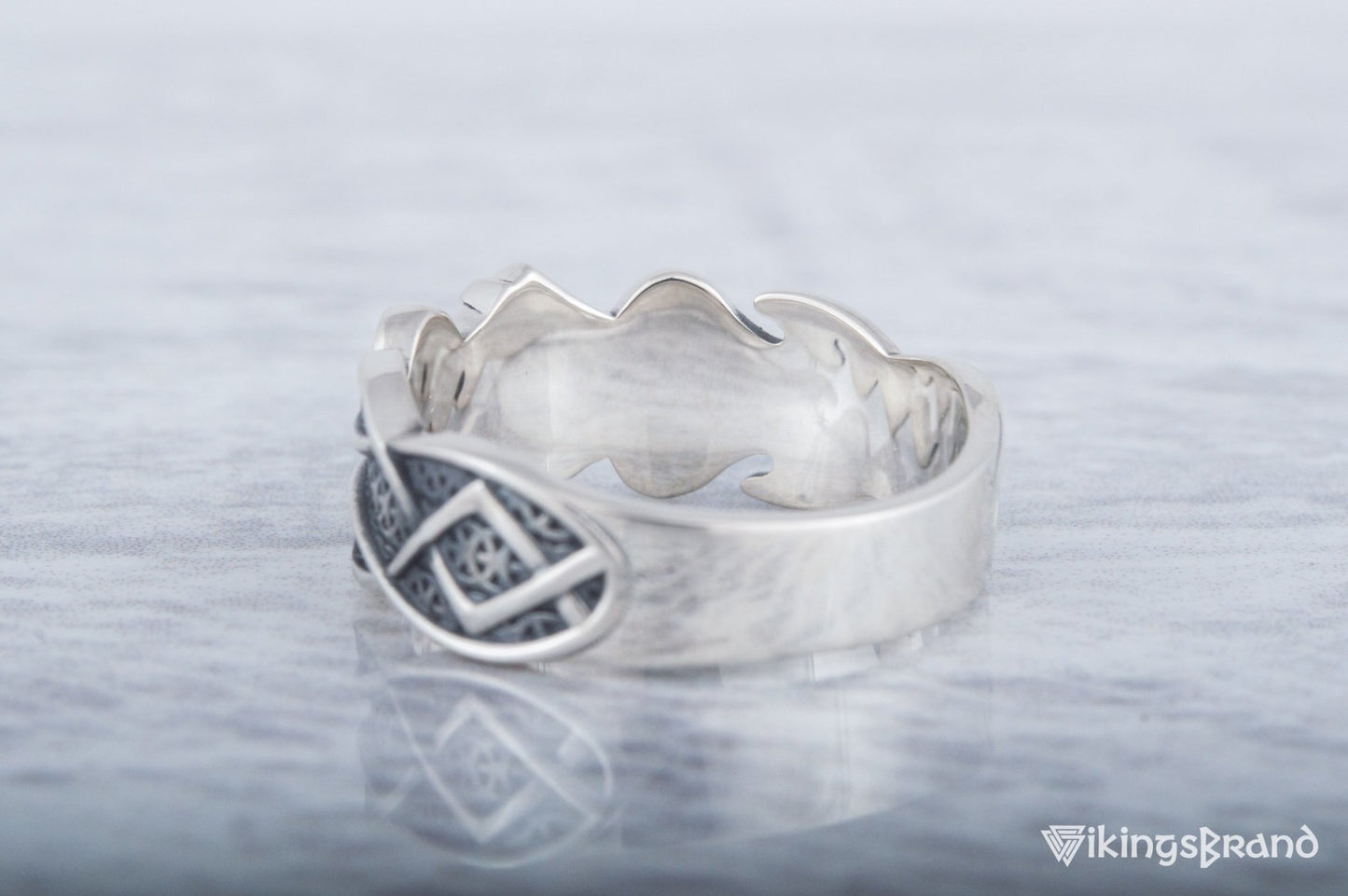 Vikings Ring with Raido Rune and Norse Ornament Sterling Silver Viking Jewelry