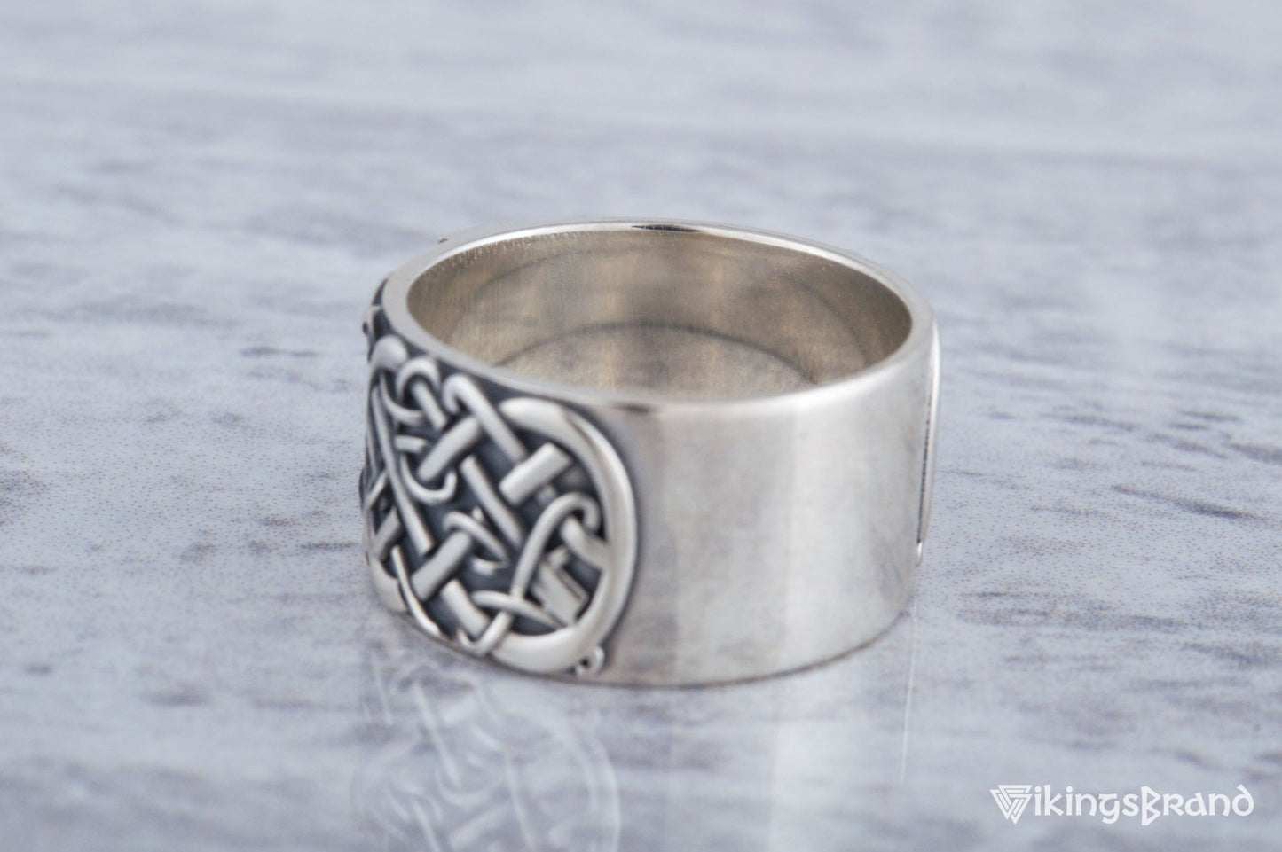 Vikings Ring with Raido Rune and Scandinavian Ornament Sterling Silver Viking Jewelry