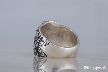 Vikings Ring with Scandinavian Runes Sterling Silver Unique Handmade Jewelry