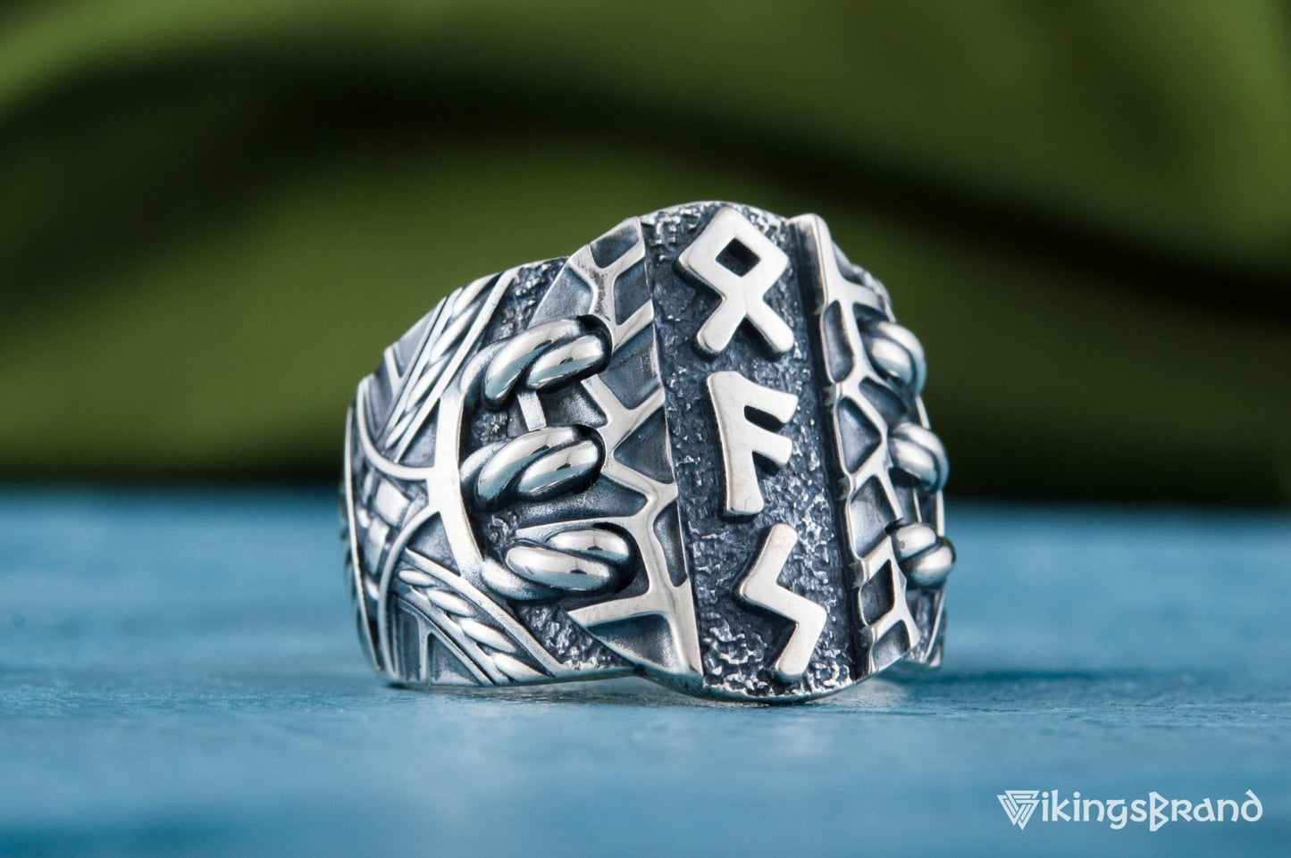 Vikings Ring with Scandinavian Runes Sterling Silver Unique Handmade Jewelry