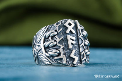 Vikings Ring with Scandinavian Runes Sterling Silver Unique Handmade Jewelry