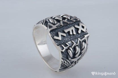Vikings Ring with Scandinavian Runes Sterling Silver Unique Handmade Jewelry