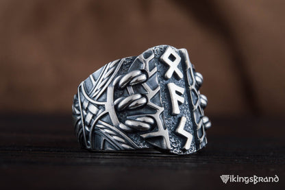 Vikings Ring with Scandinavian Runes Sterling Silver Unique Handmade Jewelry