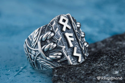 Vikings Ring with Scandinavian Runes Sterling Silver Unique Handmade Jewelry