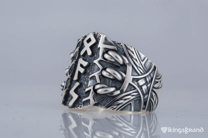 Vikings Ring with Scandinavian Runes Sterling Silver Unique Handmade Jewelry