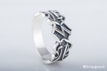 Vikings Ring with Sowelu Rune and Norse Ornament Sterling Silver Viking Jewelry