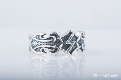Vikings Ring with Sowelu Rune and Norse Ornament Sterling Silver Viking Jewelry