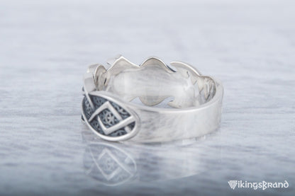 Vikings Ring with Sowelu Rune and Norse Ornament Sterling Silver Viking Jewelry