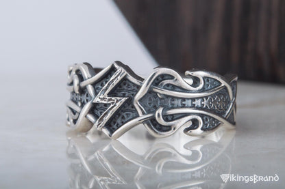 Vikings Ring with Sowelu Rune and Norse Ornament Sterling Silver Viking Jewelry