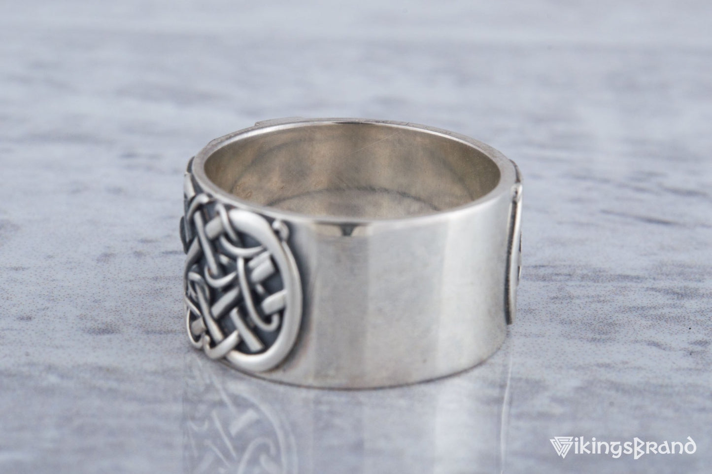 Vikings Ring with Sowelu Rune and Scandinavian Ornament Sterling Silver Viking Jewelry