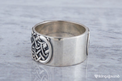 Vikings Ring with Sowelu Rune and Scandinavian Ornament Sterling Silver Viking Jewelry