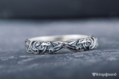 Vikings Ring with Viking Ornament Sterling Silver Jewelry