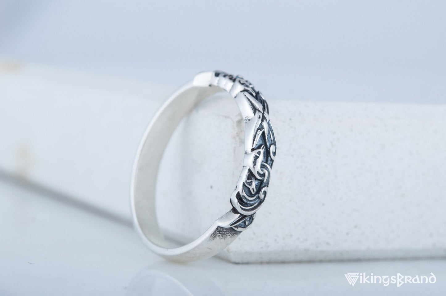 Vikings Ring with Viking Ornament Sterling Silver Jewelry