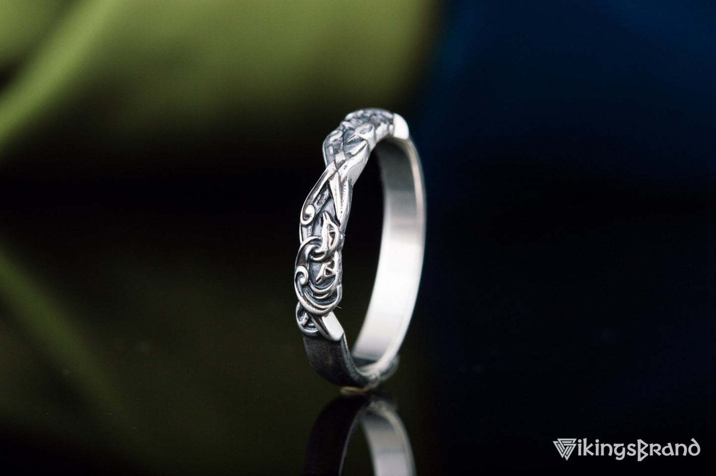 Vikings Ring with Viking Ornament Sterling Silver Jewelry