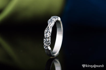 Vikings Ring with Viking Ornament Sterling Silver Jewelry